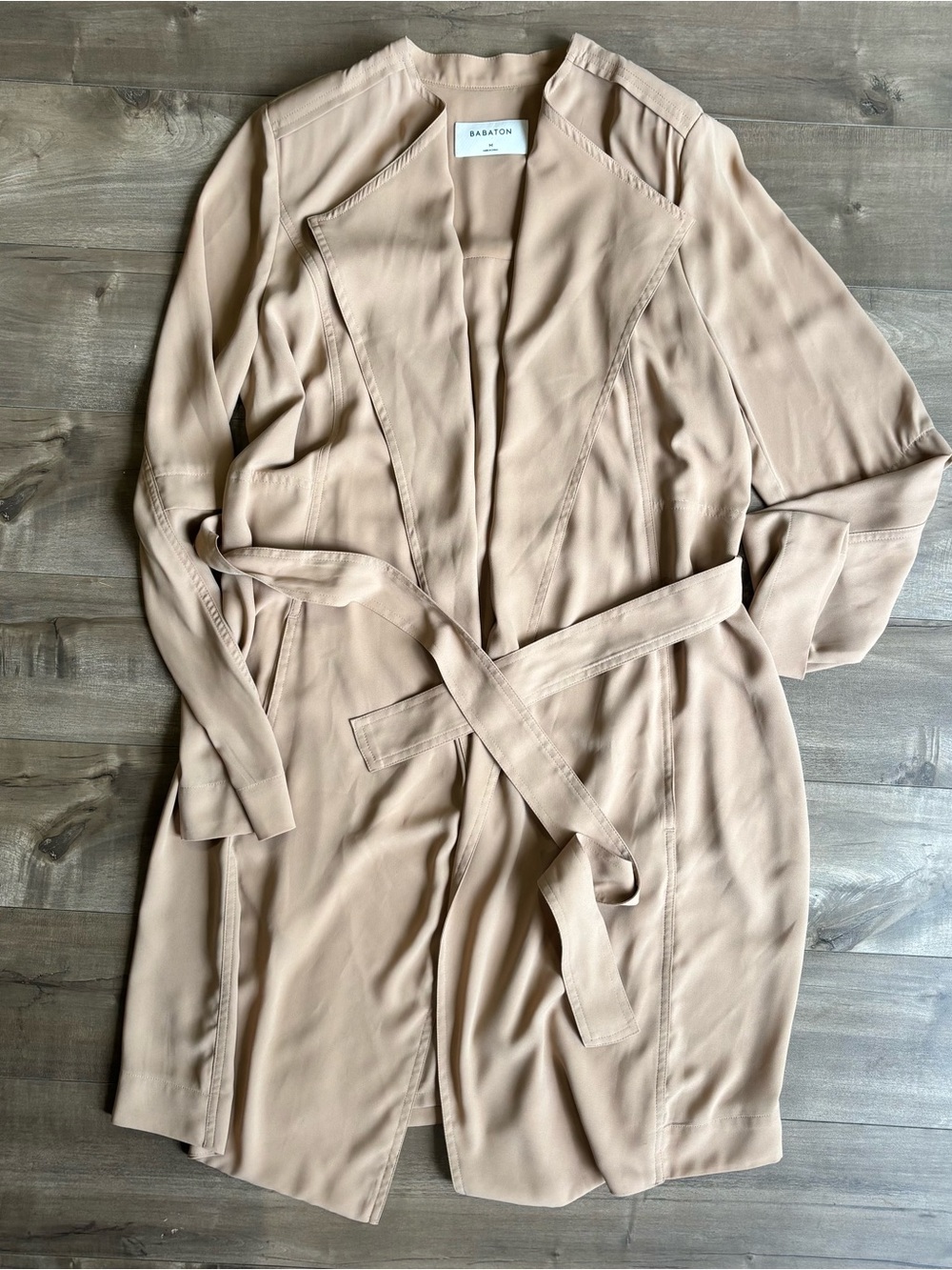 Aritzia Babaton Quincy Flowey Drape Front Trench Jacket - beige/tan Medium